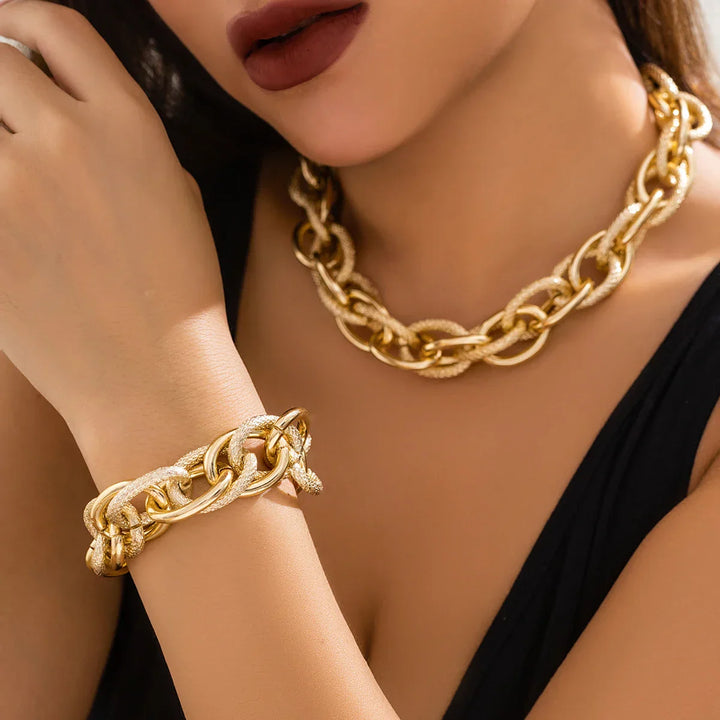 Set di Bracciale e Collana a Doppia Catena Intrecciata Bold Chunky