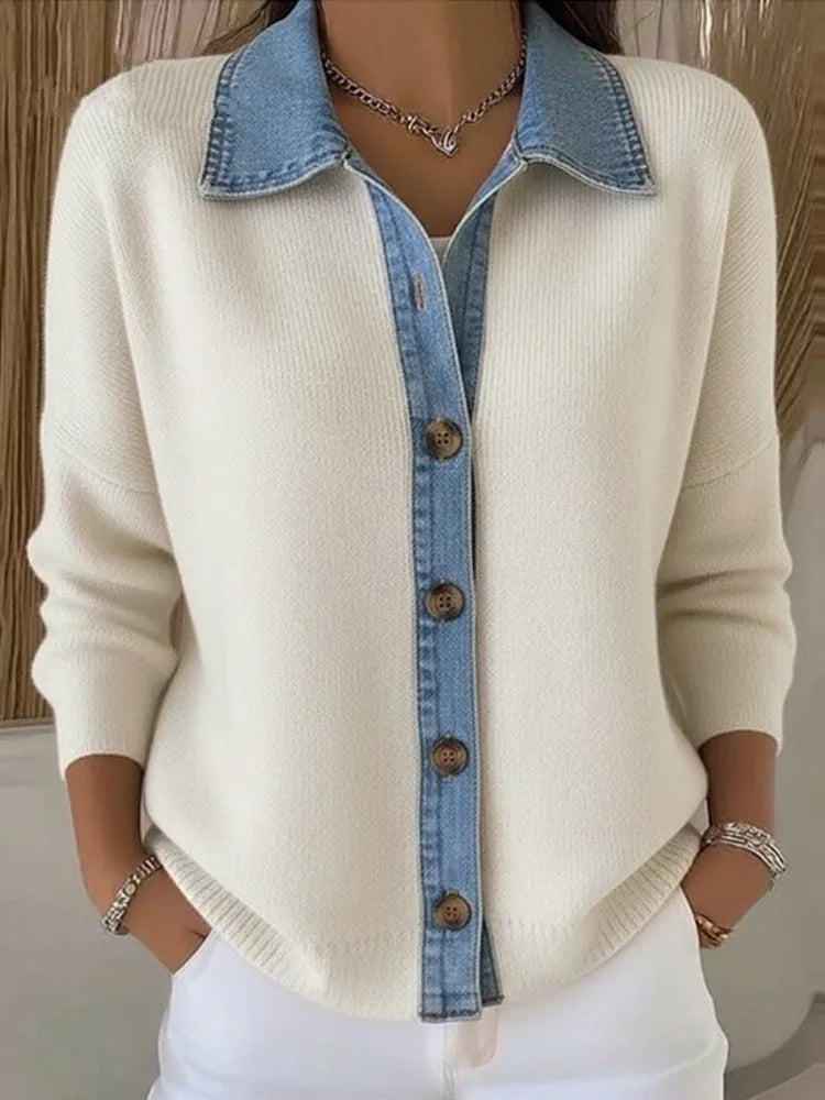 Lucia™ |  Knit Denim Collar Sweater - Maison Léa &amp; Lou