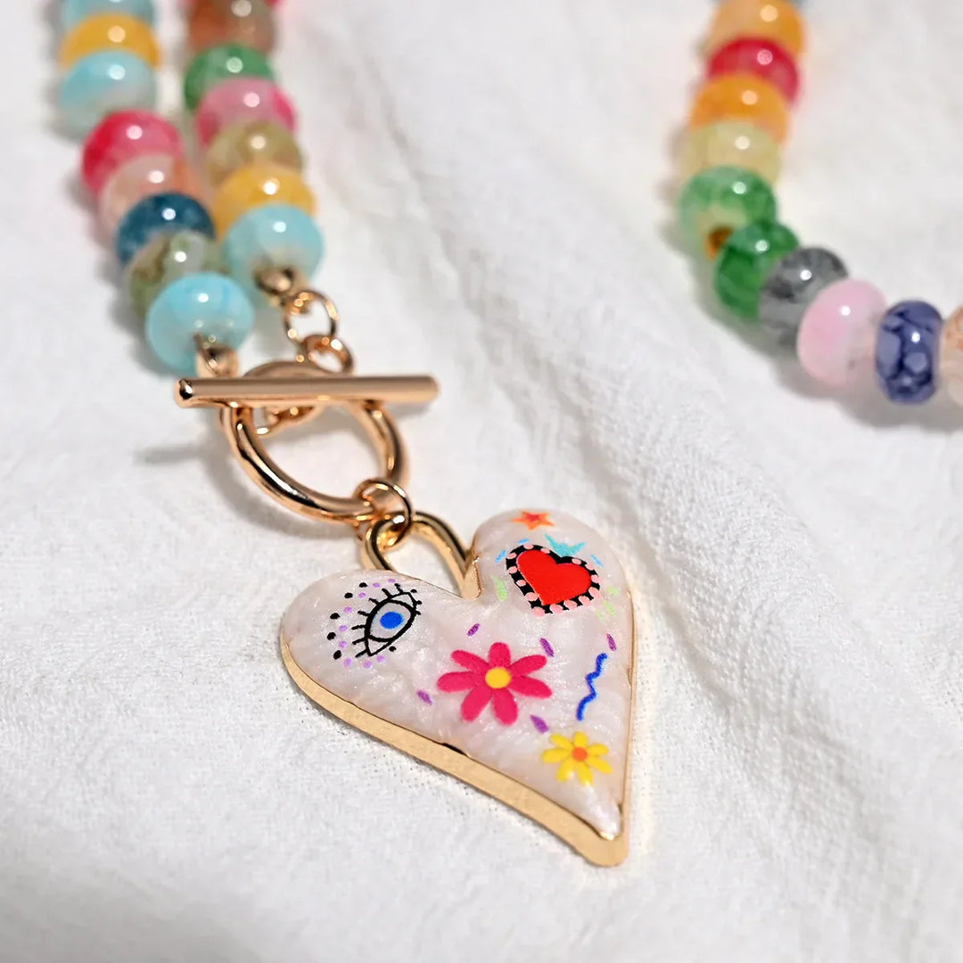 Collana con Perline di Vetro a Forma di Cuore
