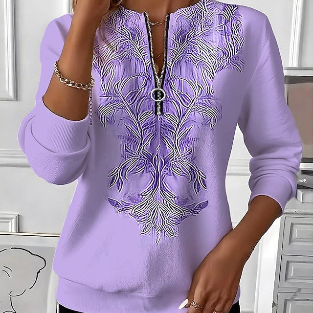 Esmeralda™ | Elegant Zip-Front Embroidered Sweater - Maison Léa & Lou