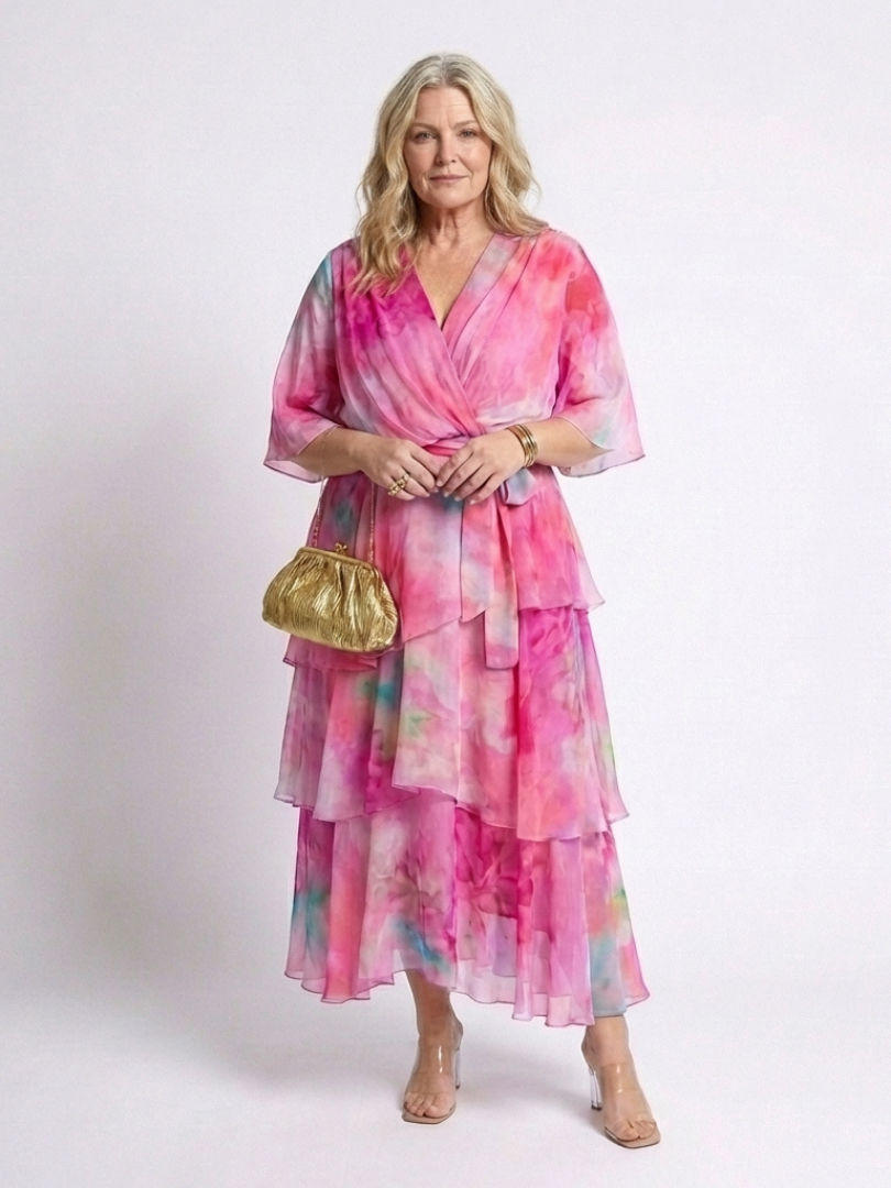 Calista | Sheer Layered V Neck Tie Waist Maxi Dress - Maison Léa &amp; Lou