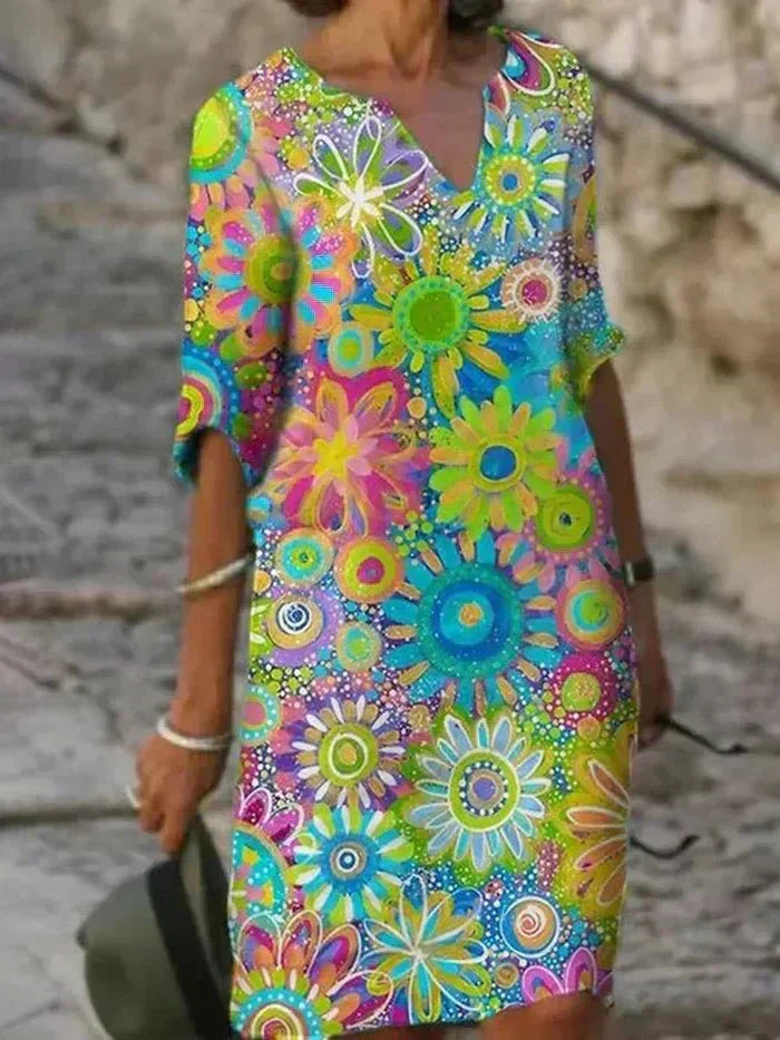 Evelyn | Vibrant Floral Midi Dress - Maison Léa &amp; Lou