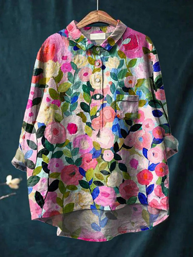 Alessia™ | Blusa in Lino Senza Tempo con Motivo