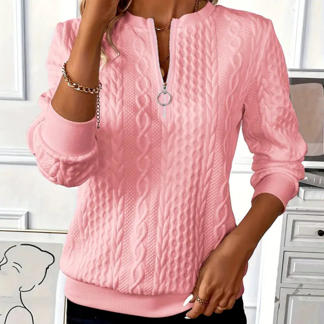 Sofie™ | Classic Cable Zip Sweater - Maison Léa &amp; Lou