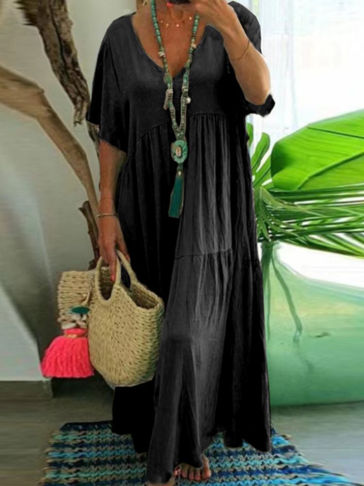 LINNEA™ – Soft Ruffle V-Neck Maxi Dress - Maison Léa &amp; Lou