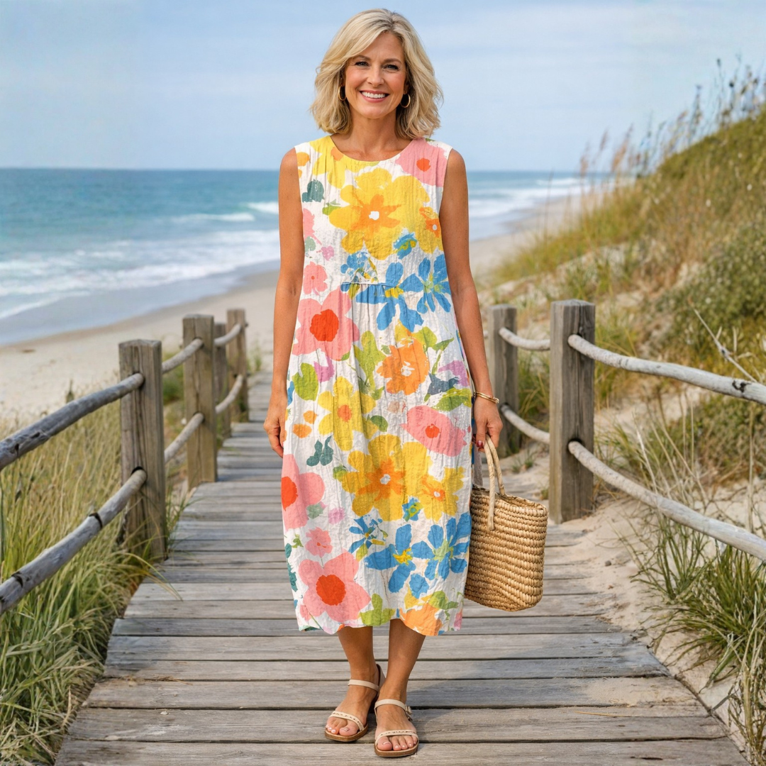 Ella | Pastel Floral Midi Dress - Maison Léa & Lou