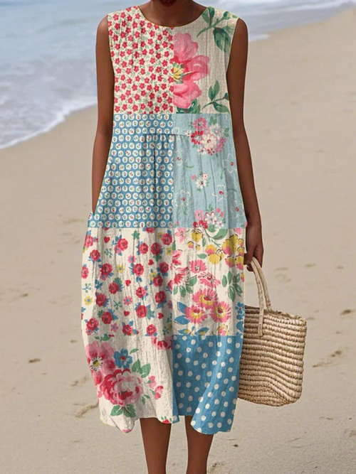 Anna | Patchwork Midi Dress - Maison Léa & Lou