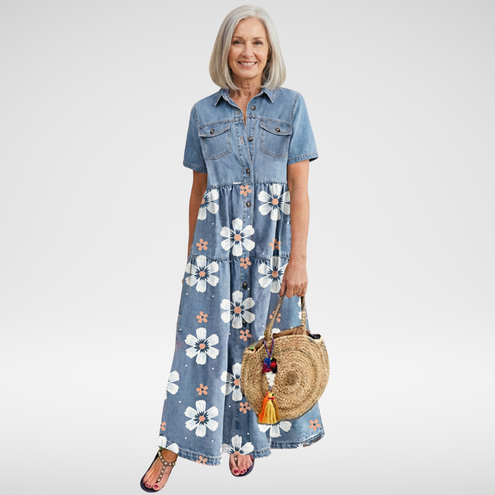 Kirra™ | Denim Flower Dress - Maison Léa &amp; Lou