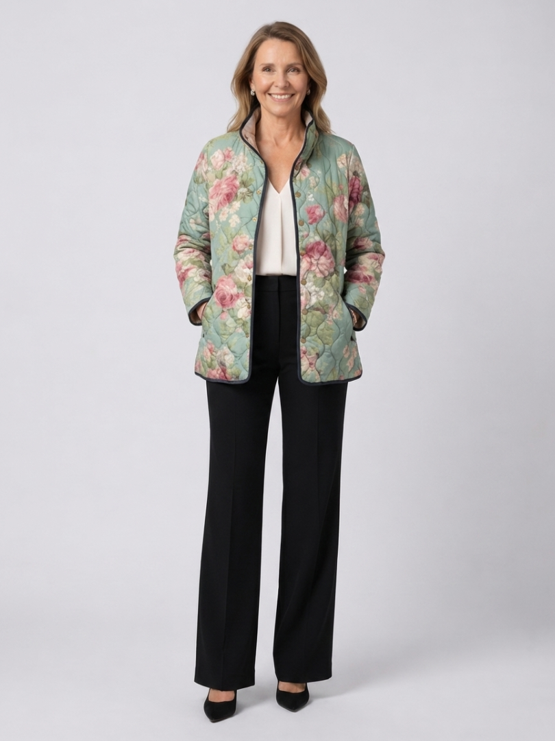 Carys | Retro Floral Patterned Quilted Jacket - Maison Léa &amp; Lou