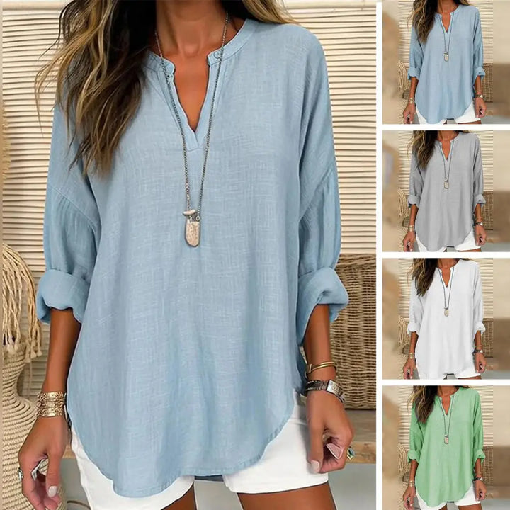 Ditte™ | Bluse i Hørlook Med V-hals - Maison Léa &amp; Lou
