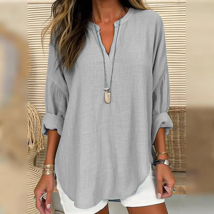 Ditte™ | Bluse i Hørlook Med V-hals - Maison Léa &amp; Lou