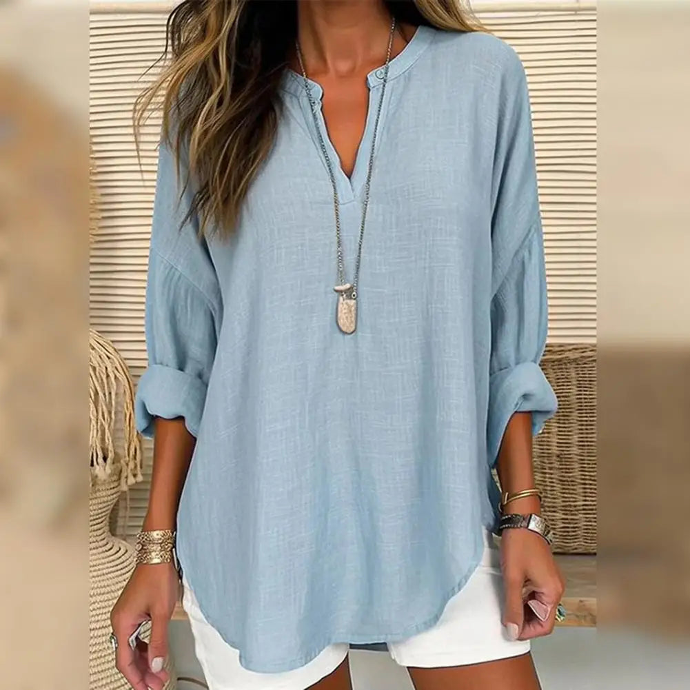 Ditte™ | Bluse i Hørlook Med V-hals - Maison Léa & Lou