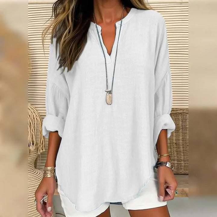 Ditte™ | Bluse i Hørlook Med V-hals - Maison Léa &amp; Lou