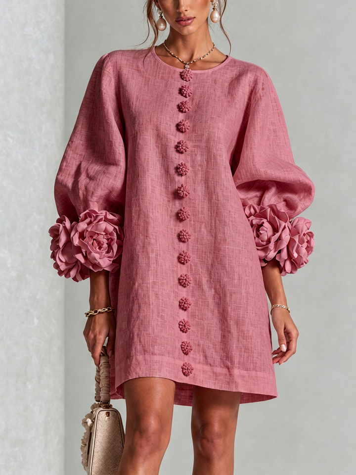 Alba | Relaxed Mini Dress with Rose Cuffs, Dusty Rose - Maison Léa &amp; Lou