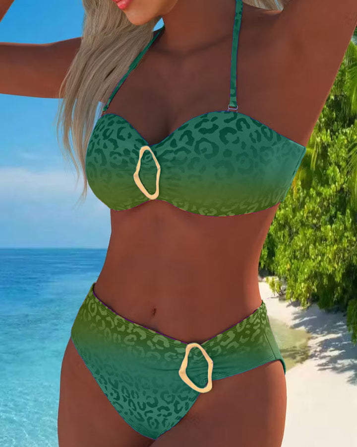 Sofia™ | Halter Neck Leopard Print Gradient Swimsuit - Maison Léa &amp; Lou