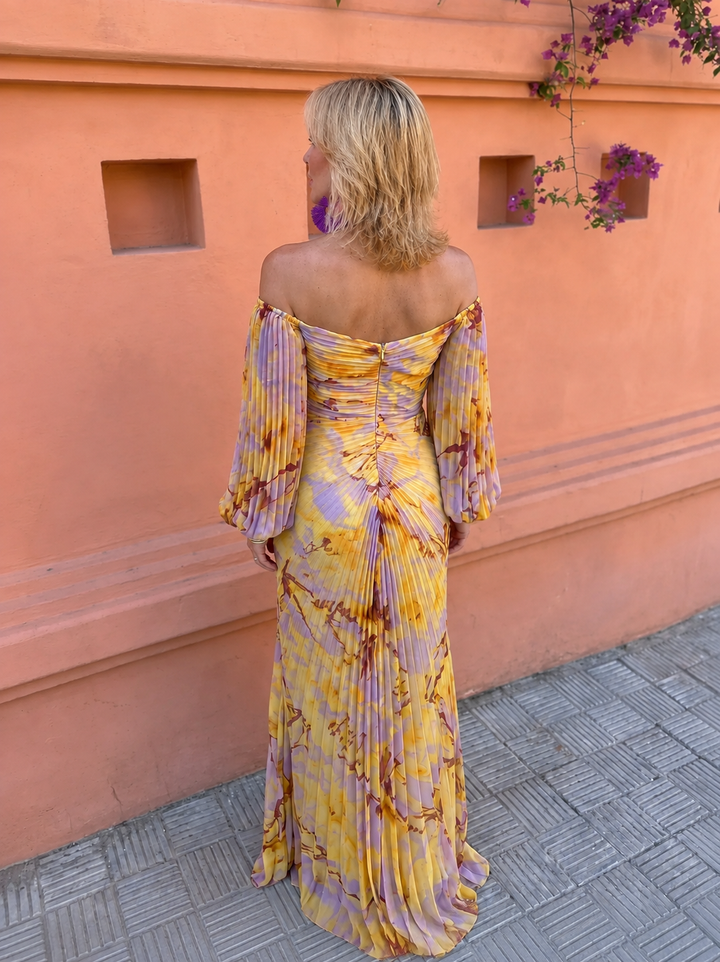 GRETA™ – LONG FLORAL DRESS WITH A DEEP NECKLINE - Maison Léa &amp; Lou