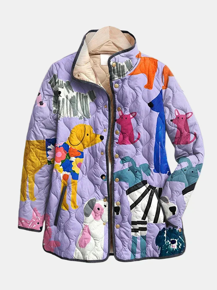 Rhea | Casual Quilted Jacket with Dog Print - Maison Léa & Lou