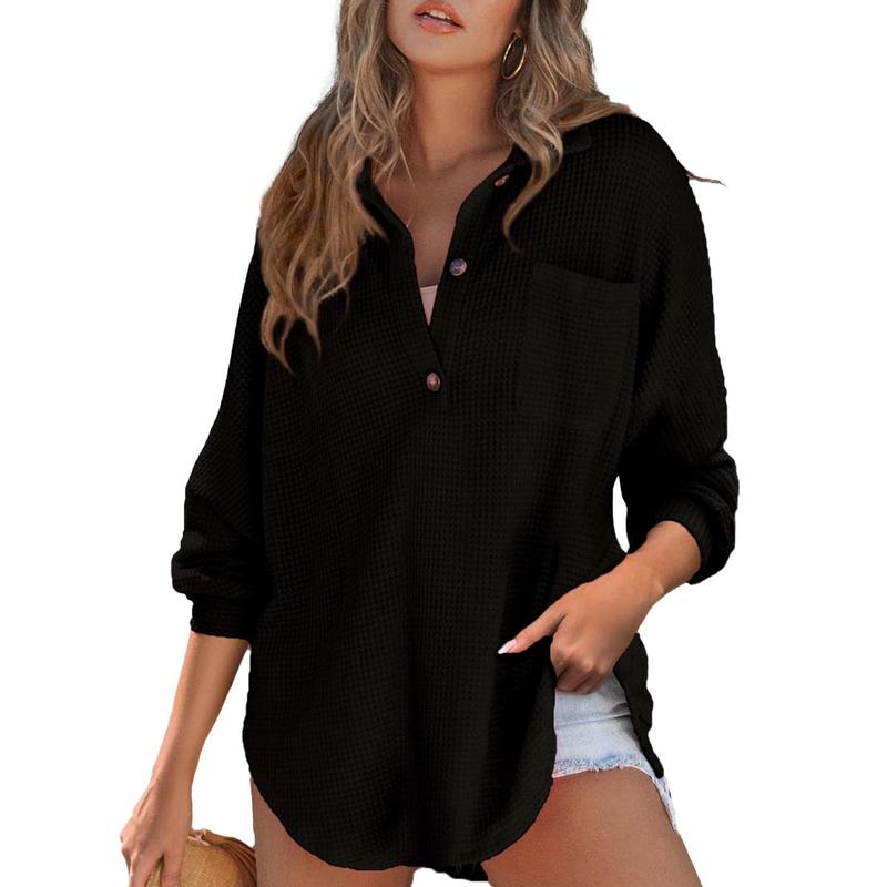 RHANNON™ - Casual Oversized Waffle V-Neck Long Sleeve Sweater - Maison Léa & Lou