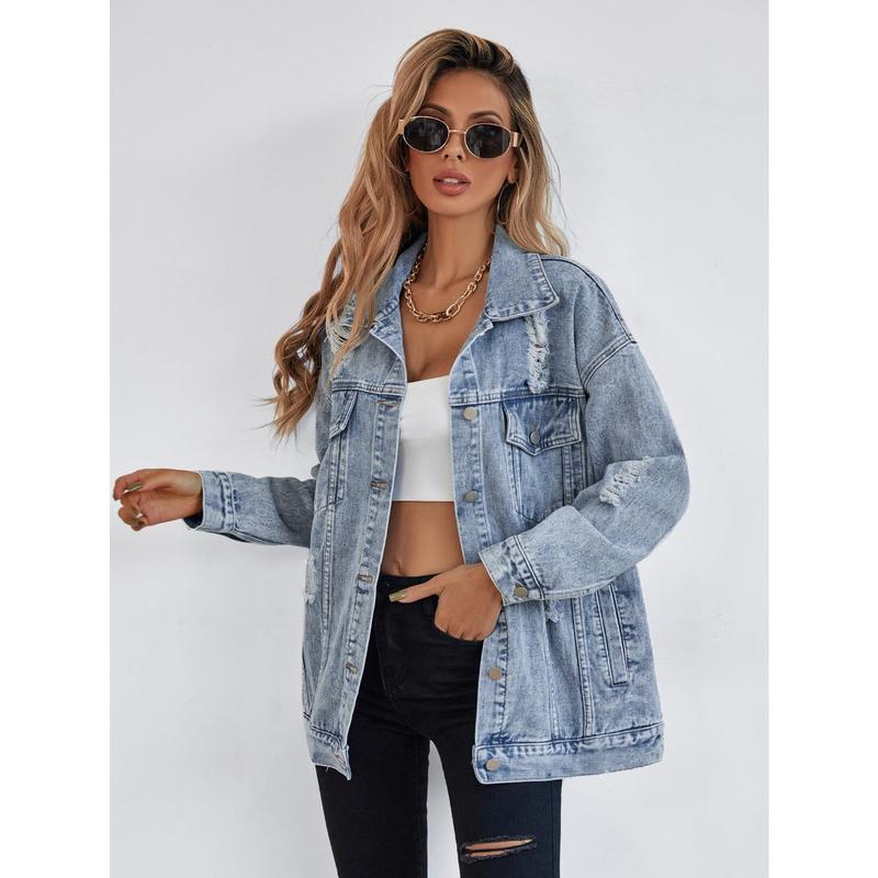 AMIYAH™ - Casual Ripped Fringe Jean Jacket with Pockets for Everyday Style - Maison Léa &amp; Lou