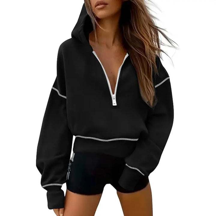 GRETEL™ - Stylish Hooded Sweatshirt with Zipper &amp; Stitching Detail for Cropped Pullover