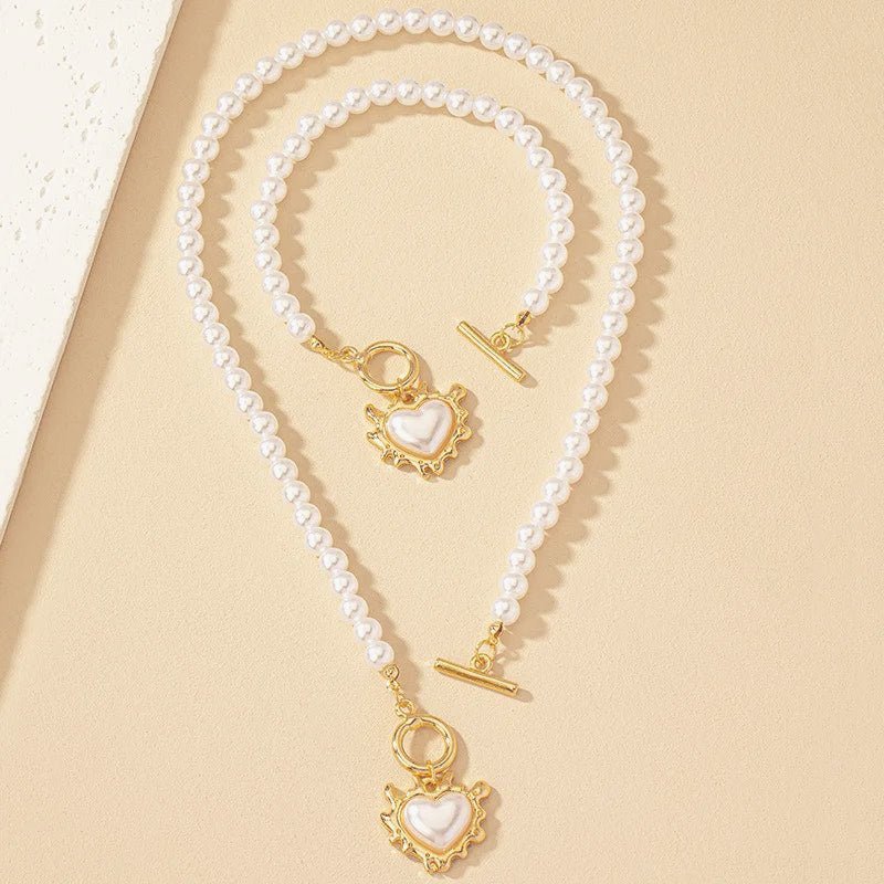 Set di bracciale e collana con pendente a cuore in perline da 2 pezzi