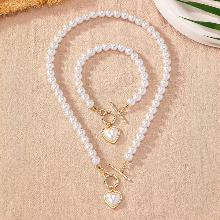 Set di bracciale e collana con pendente a cuore in perline da 2 pezzi