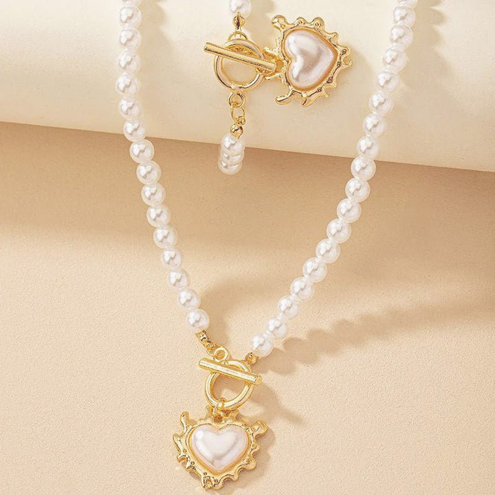Set di bracciale e collana con pendente a cuore in perline da 2 pezzi