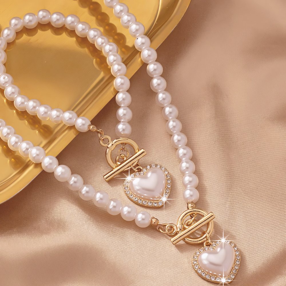Set di bracciale e collana con pendente a cuore in perline da 2 pezzi