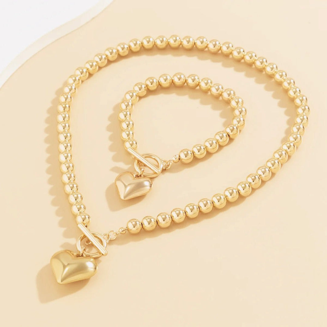 Set di bracciale e collana con pendente a cuore in perline da 2 pezzi