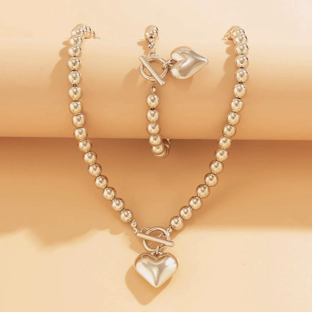 Set di bracciale e collana con pendente a cuore in perline da 2 pezzi