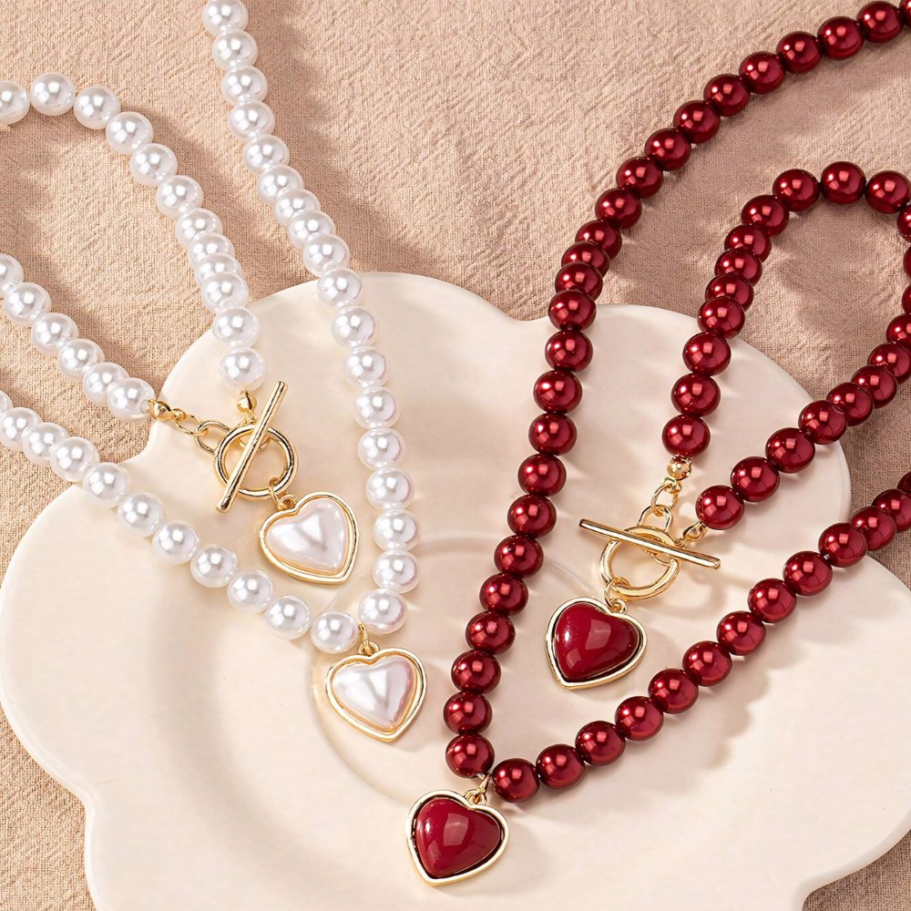 Set di bracciale e collana con pendente a cuore in perline da 2 pezzi