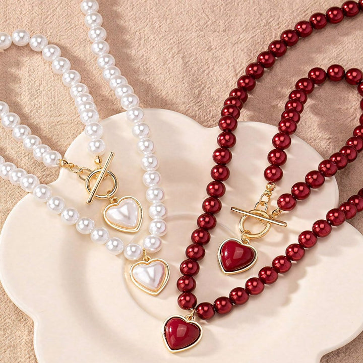 Set di bracciale e collana con pendente a cuore in perline da 2 pezzi
