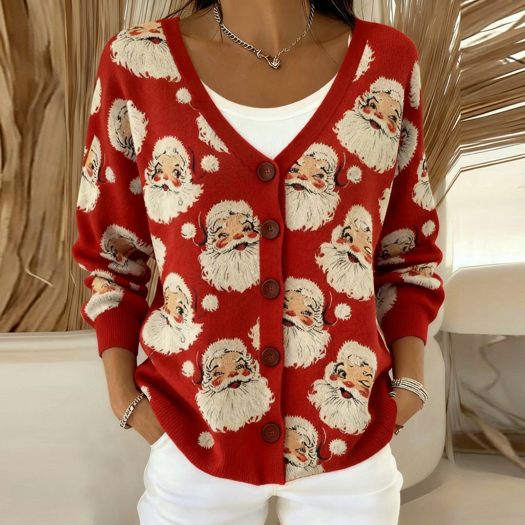 SANTA™ | Jolly Santa Face Cardigan - Maison Léa & Lou