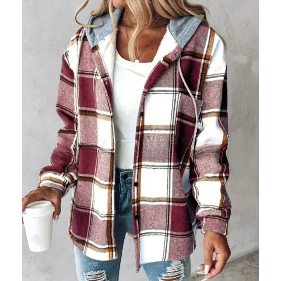 PAIGE™ - Chic Plaid Long-Sleeve Button Down Hooded Jacket - Maison Léa &amp; Lou