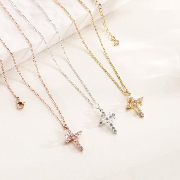 CLARISSE™ – Classic Cross &amp; Crown Necklace - Maison Léa &amp; Lou
