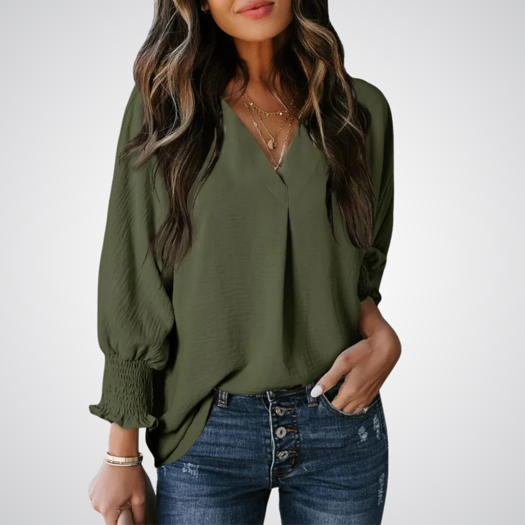 LEILA™ – Classic V-Neck Tunic Blouse - Maison Léa &amp; Lou