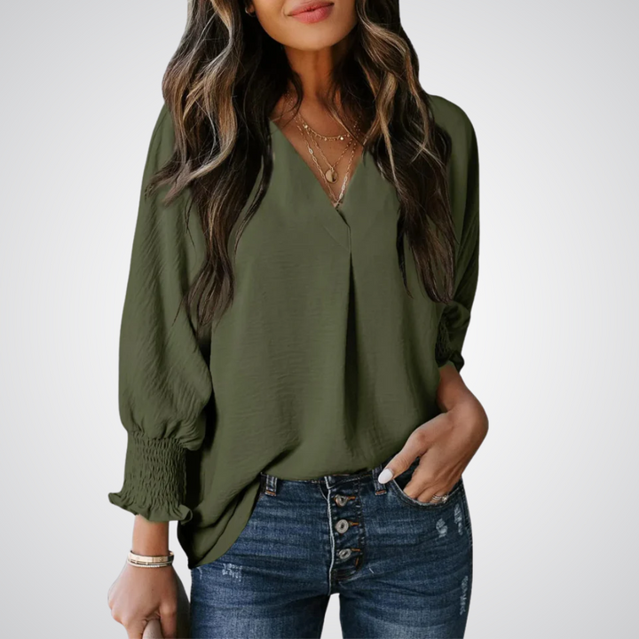 LEILA™ – Classic V-Neck Tunic Blouse - Maison Léa &amp; Lou