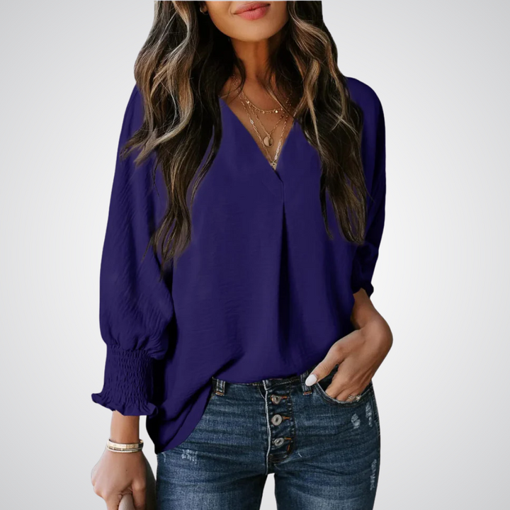 LEILA™ – Classic V-Neck Tunic Blouse - Maison Léa &amp; Lou