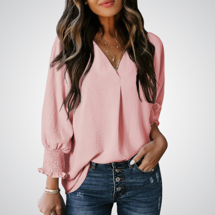 LEILA™ – Classic V-Neck Tunic Blouse - Maison Léa &amp; Lou