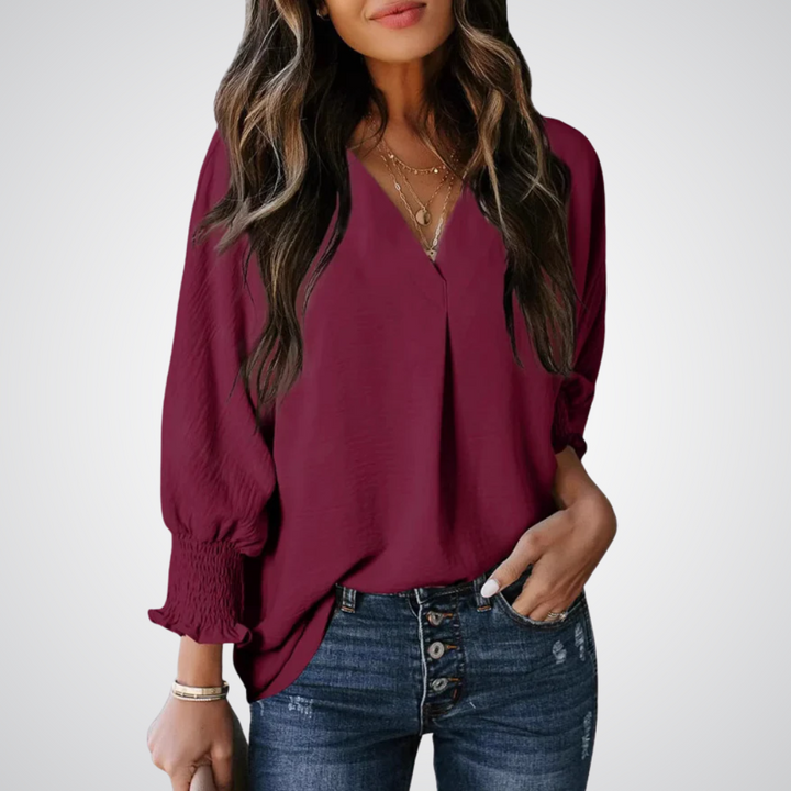 LEILA™ – Classic V-Neck Tunic Blouse - Maison Léa &amp; Lou