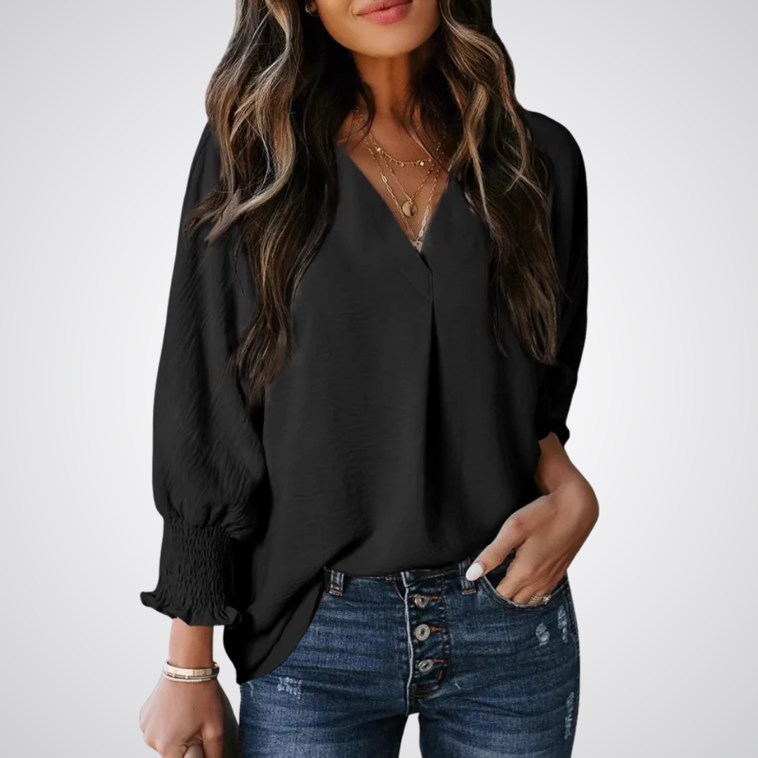 LEILA™ – Classic V-Neck Tunic Blouse - Maison Léa &amp; Lou