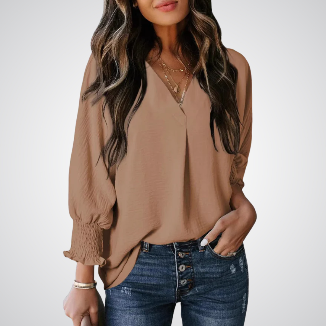 LEILA™ – Classic V-Neck Tunic Blouse - Maison Léa &amp; Lou