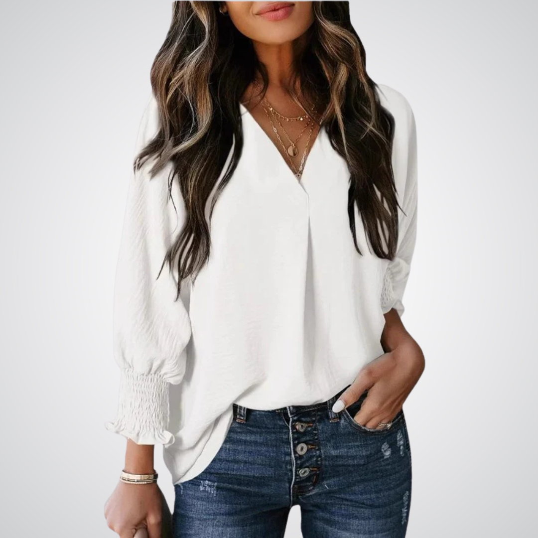 LEILA™ – Classic V-Neck Tunic Blouse - Maison Léa &amp; Lou