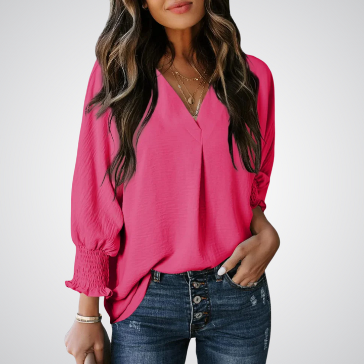 LEILA™ – Classic V-Neck Tunic Blouse - Maison Léa &amp; Lou