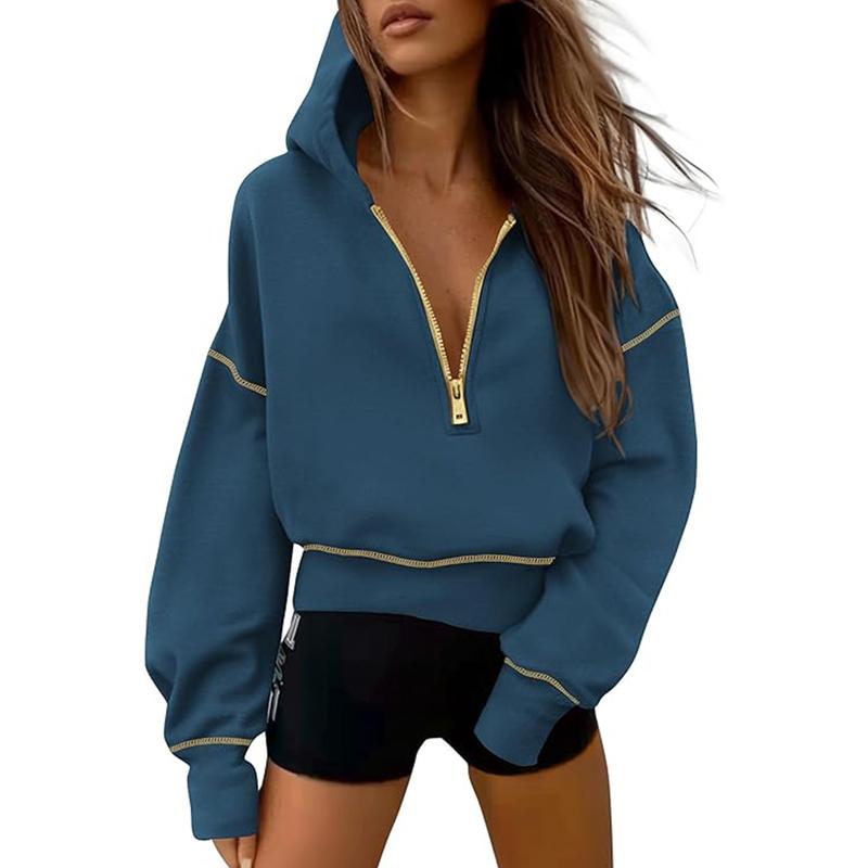 GRETEL™ - Stylish Hooded Sweatshirt with Zipper &amp; Stitching Detail for Cropped Pullover