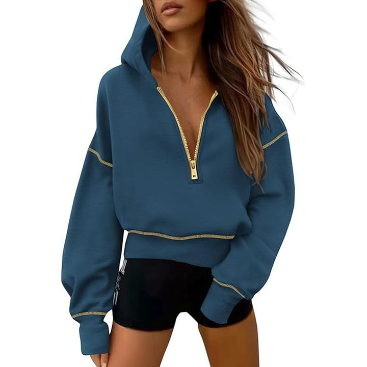 GRETEL™ - Stylish Hooded Sweatshirt with Zipper &amp; Stitching Detail for Cropped Pullover