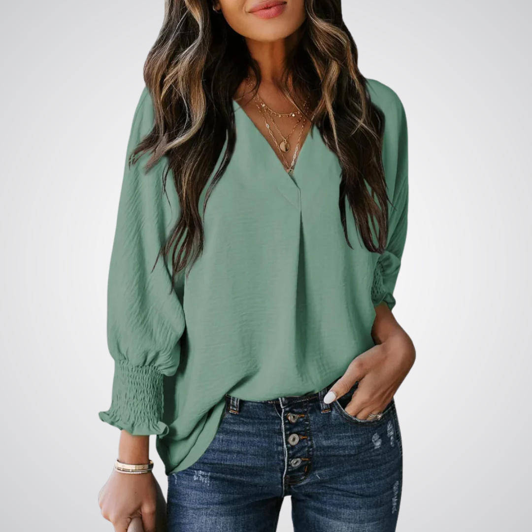 LEILA™ – Classic V-Neck Tunic Blouse - Maison Léa &amp; Lou