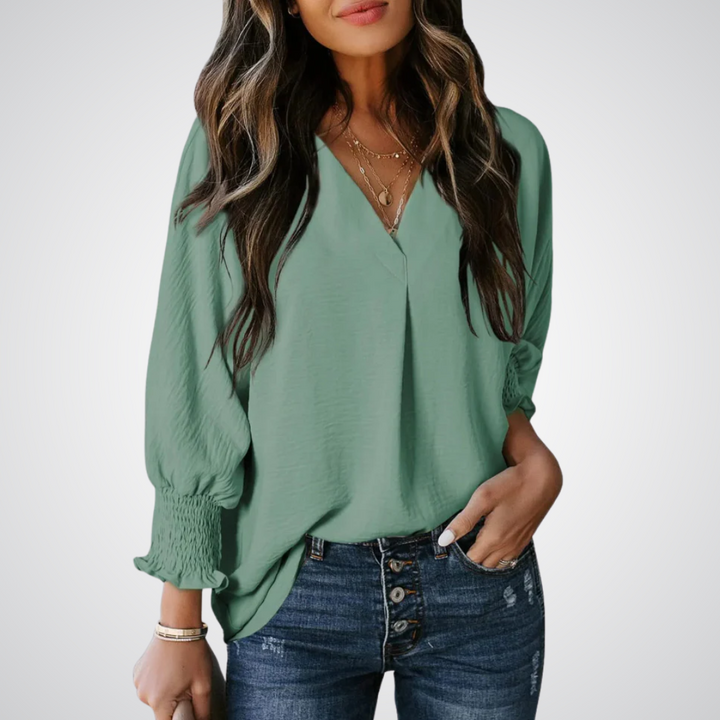 LEILA™ – Classic V-Neck Tunic Blouse - Maison Léa &amp; Lou
