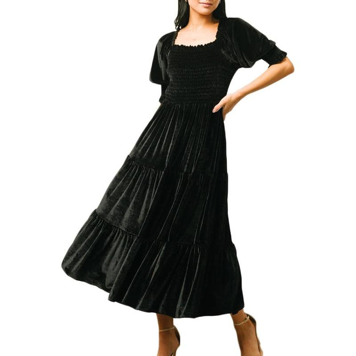 AUDREY™ - Square Neck Puff Sleeve A-Line Midi Dress for All Occasions - Maison Léa &amp; Lou