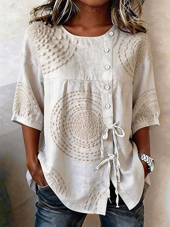 Emeline™ | Soft Embroidered Linen Blend Top - Maison Léa &amp; Lou
